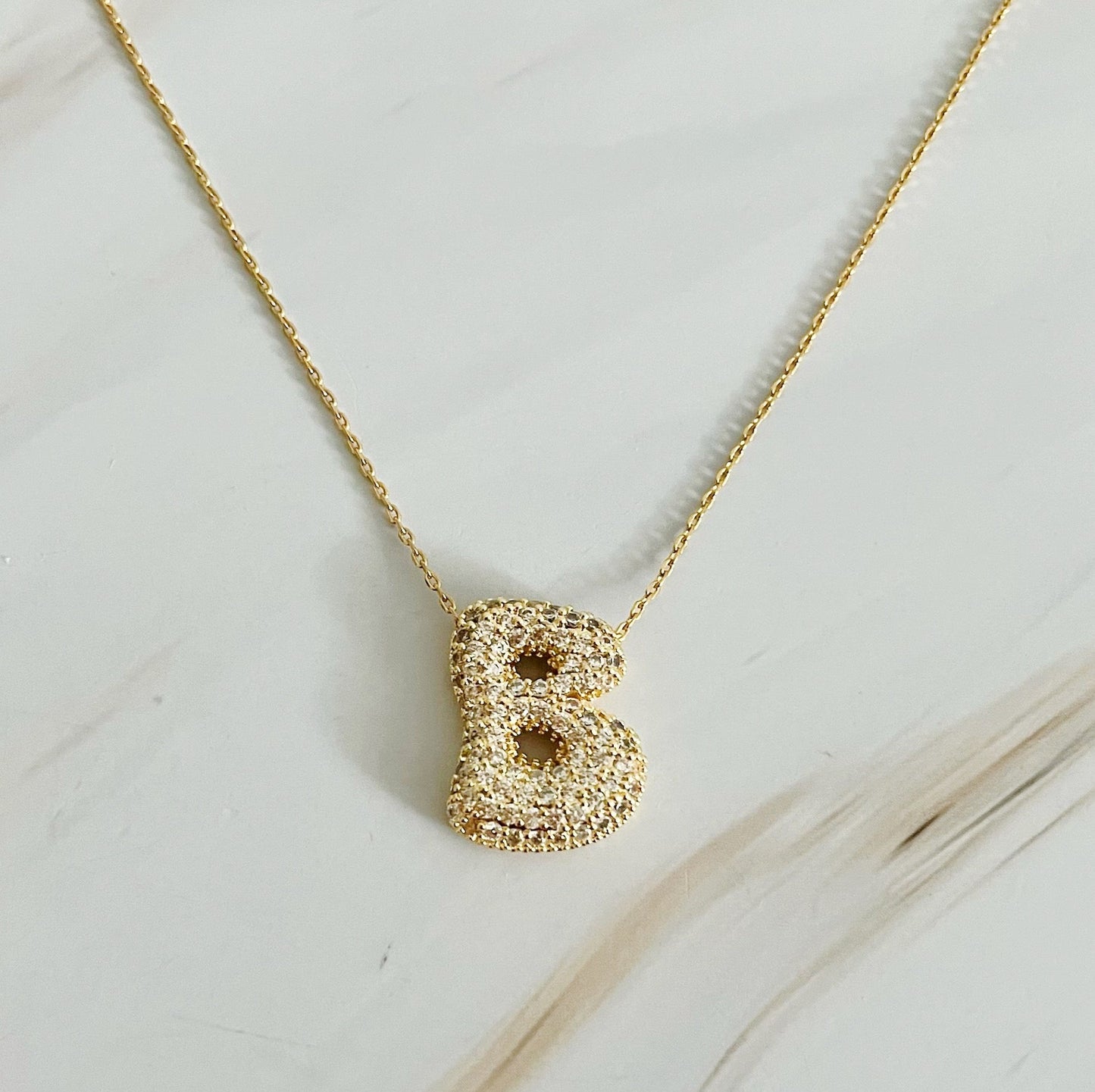 Crystal Bubble Initial Necklace with Sparkling Crystals