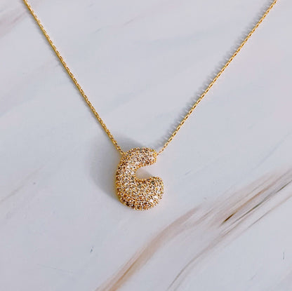 Crystal Bubble Initial Necklace with Sparkling Crystals