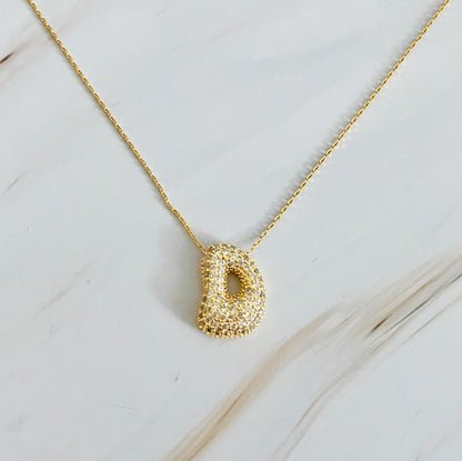 Crystal Bubble Initial Necklace with Sparkling Crystals