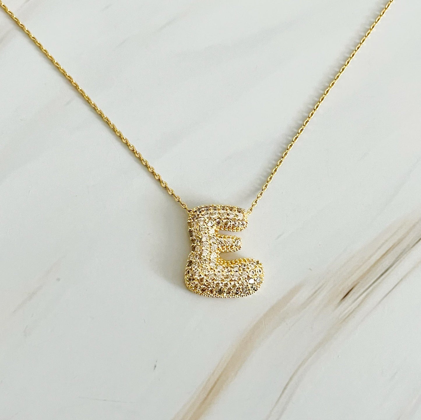 Crystal Bubble Initial Necklace with Sparkling Crystals