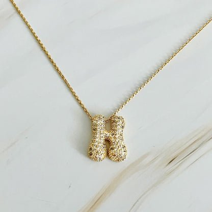 Crystal Bubble Initial Necklace with Sparkling Crystals