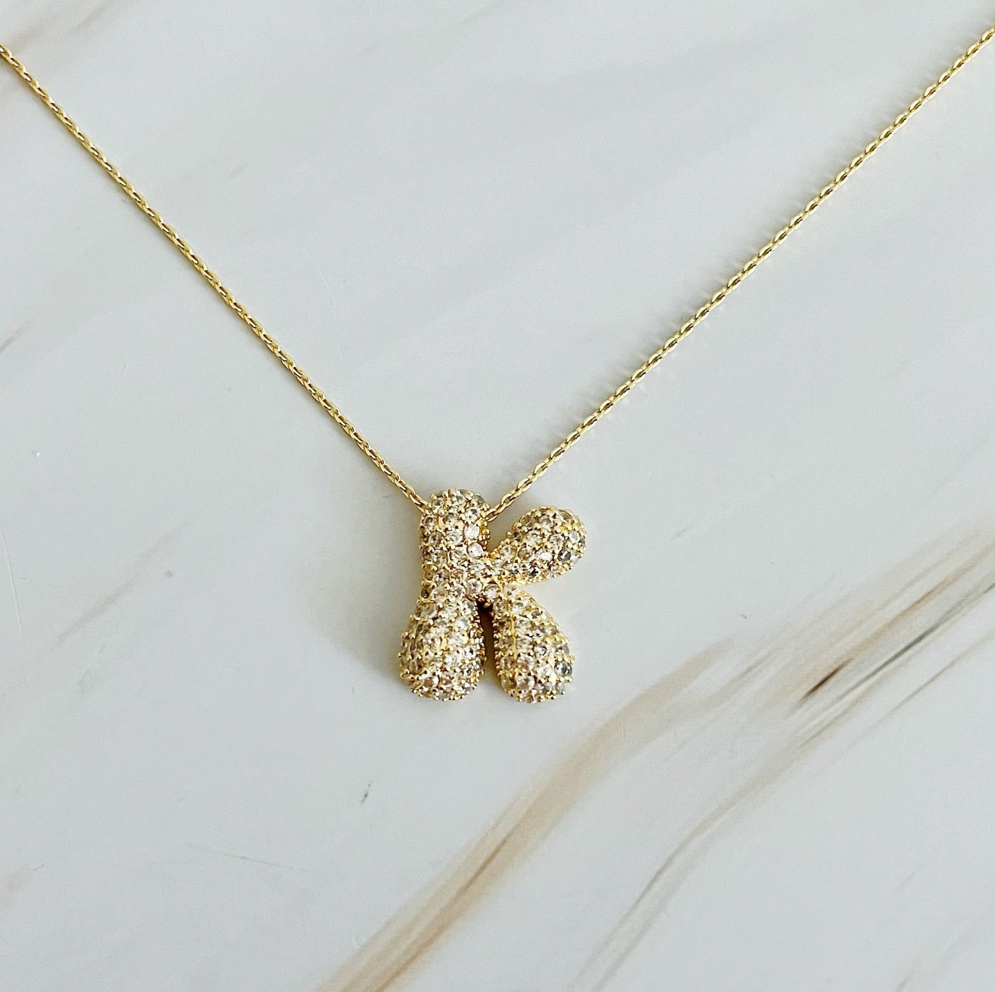 Crystal Bubble Initial Necklace with Sparkling Crystals