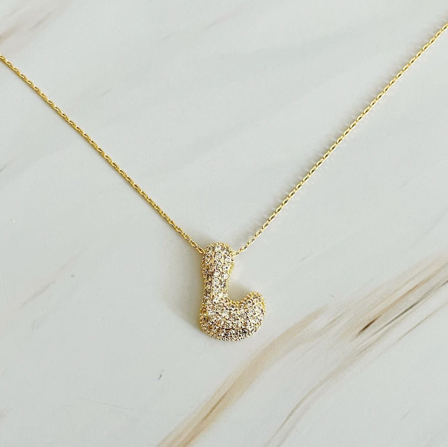 Crystal Bubble Initial Necklace with Sparkling Crystals