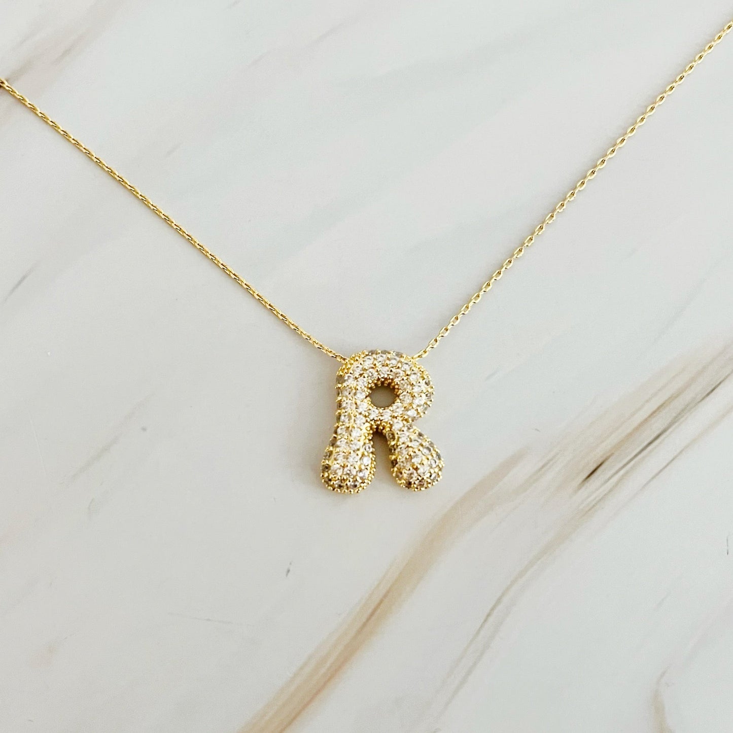 Crystal Bubble Initial Necklace with Sparkling Crystals