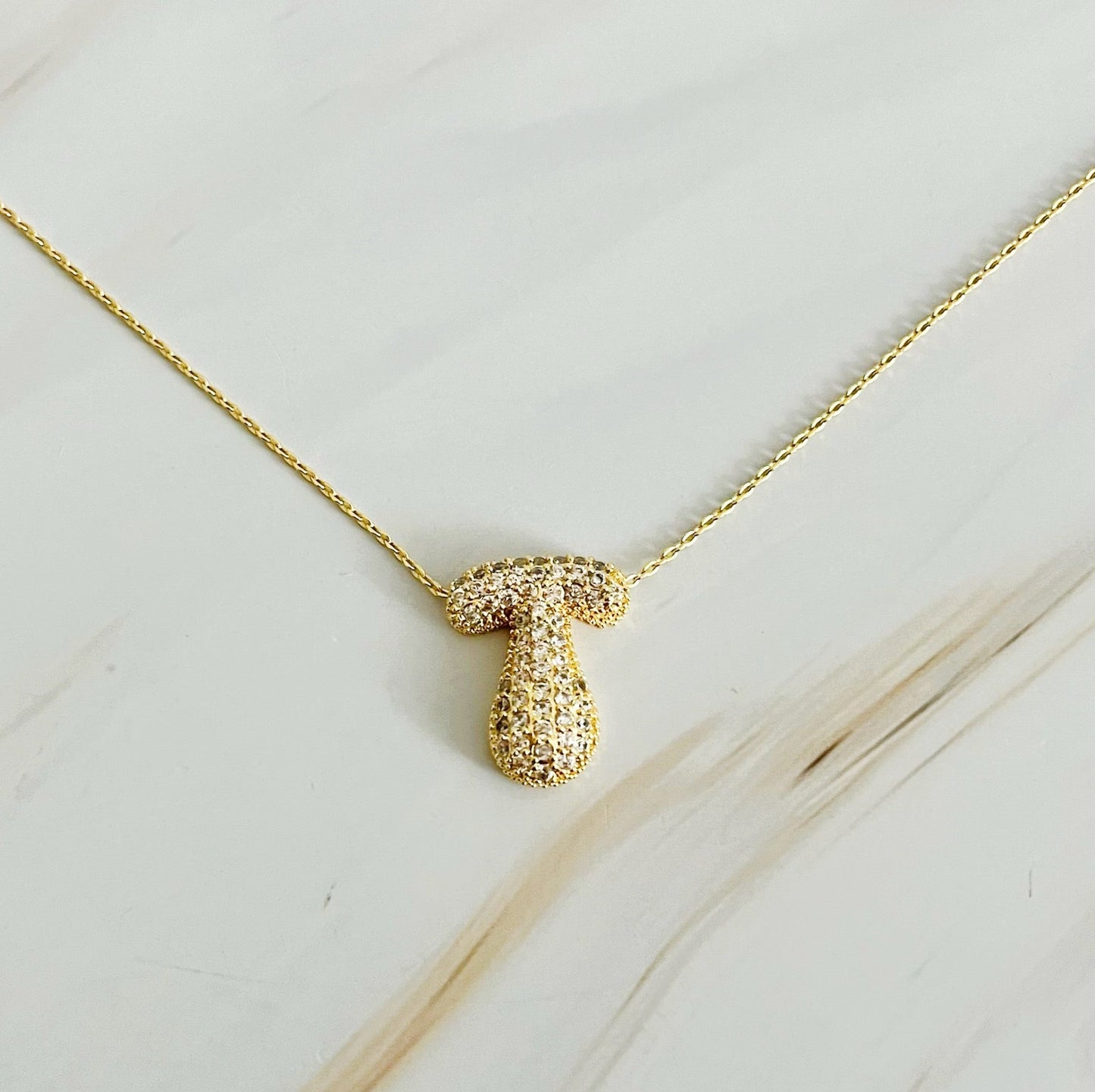 Crystal Bubble Initial Necklace with Sparkling Crystals