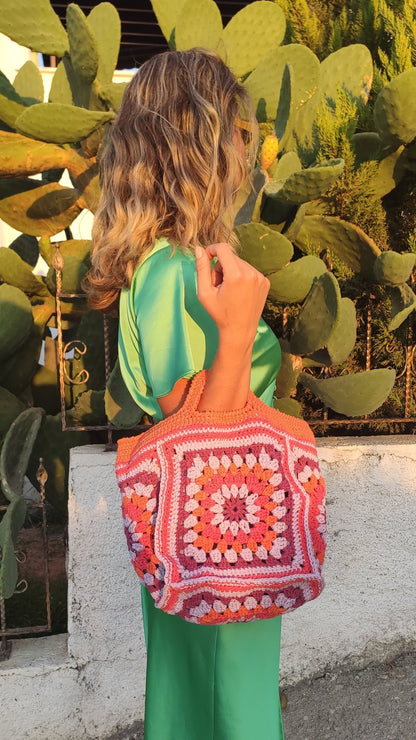 Orange Color Handmade Eco-Friendly Cotton Crochet Bag