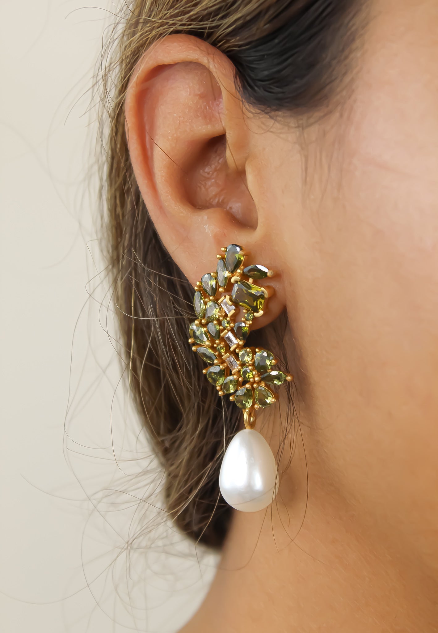 Golden Frosty Pearl Earrings with Zirconia Stones