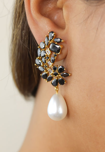 Golden Frosty Pearl Earrings with Zirconia Stones