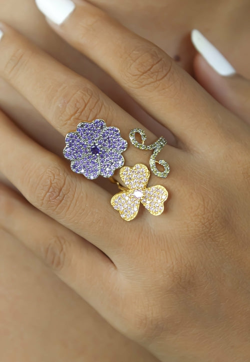 Dhalia Ring - 18K Gold and Silver Plated with Zircons