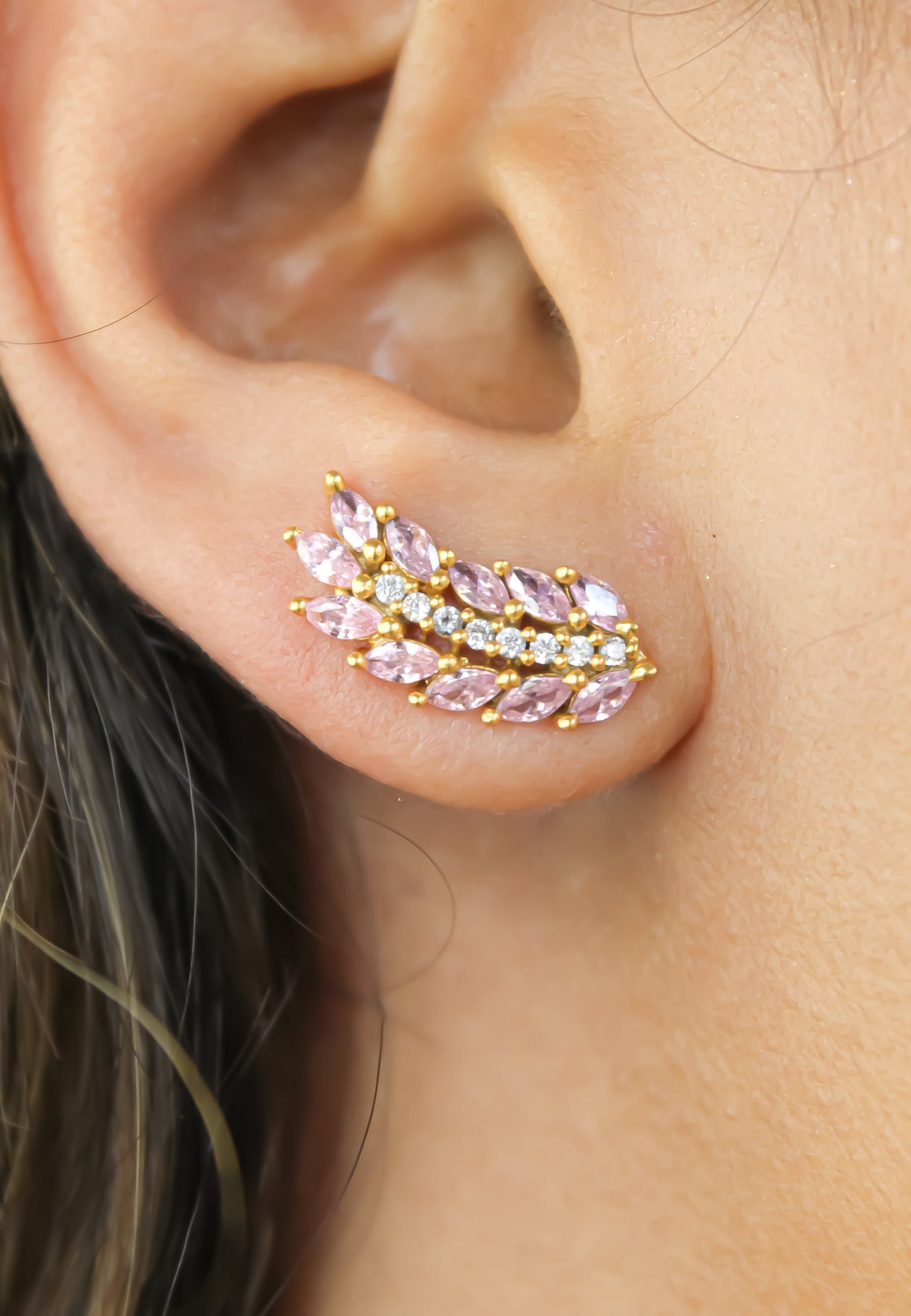 Cruise Wings Earrings with Zirconia Stones and Gold Plating