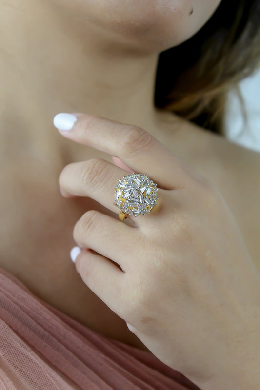 Elegant Adjustable Crystal Crown Ring in Gold or Silver