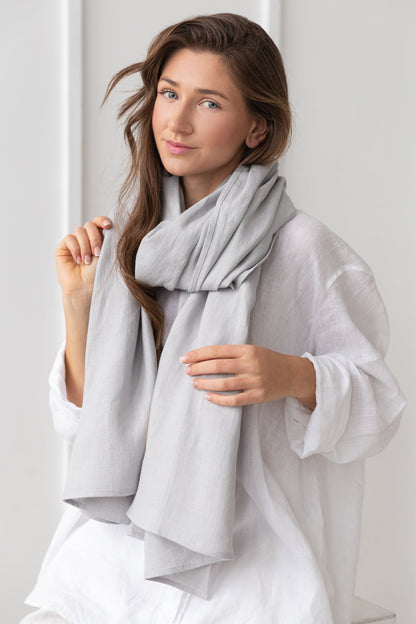 Light Grey Linen Scarf - Soft, Lightweight Accessory