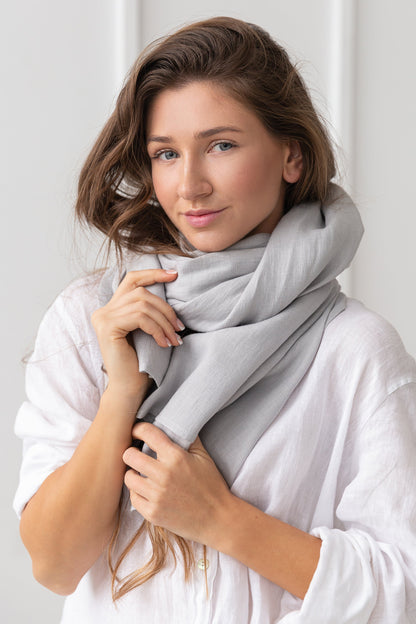 Linen Scarf in Light Grey - Soft, Lightweight Accessory