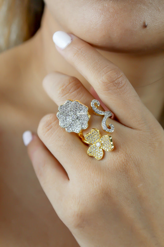 Dhalia Ring - 18K Gold and Silver Plated with Zircons