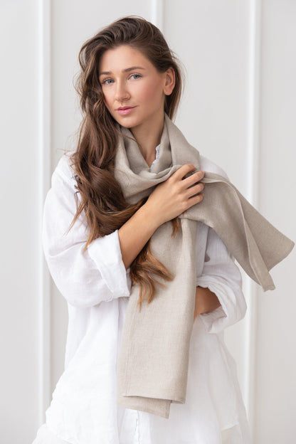 Natural Light Linen Scarf - Elegant Handmade Accessory