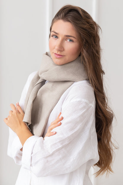 Natural Light Linen Scarf - Elegant Handmade Accessory