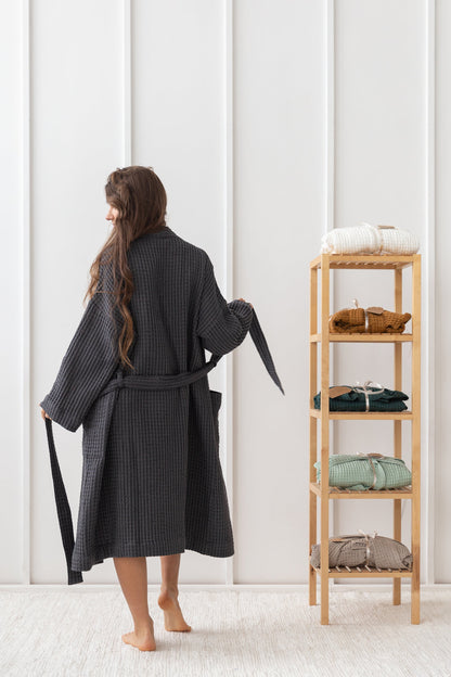 Grey Linen Waffle Robe for Ultimate Comfort and Style