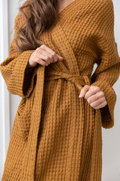 Amber Linen Waffle Robe for Luxurious Comfort and Style