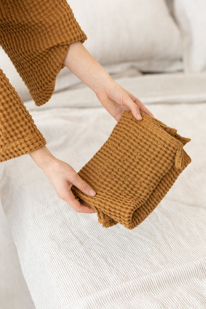 Amber Waffle Linen Towel for Ultimate Bathing Luxury