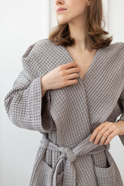 Plum Linen Waffle Robe With Hoodie for Ultimate Comfort