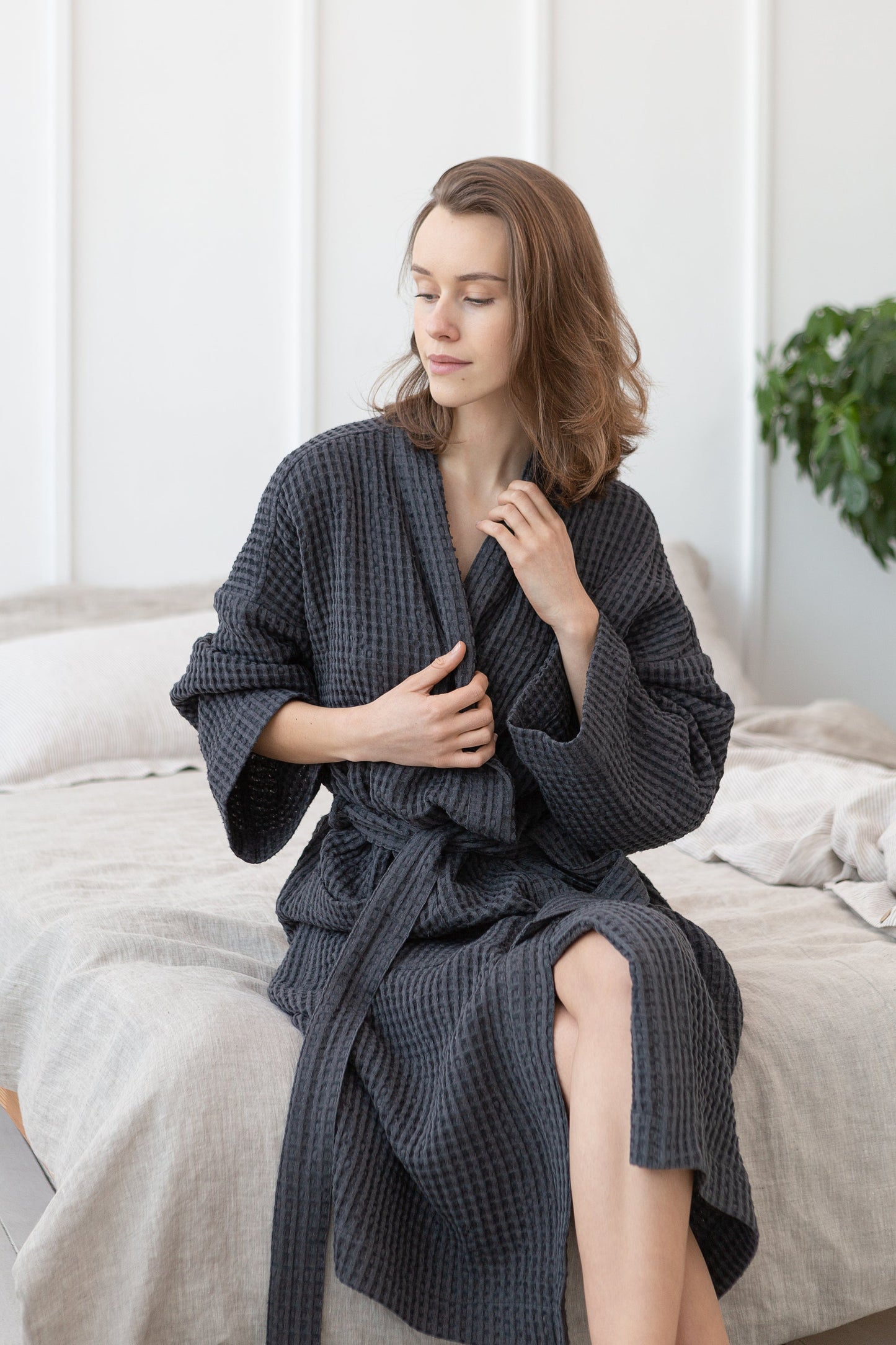 Grey Linen Waffle Robe for Ultimate Comfort and Style