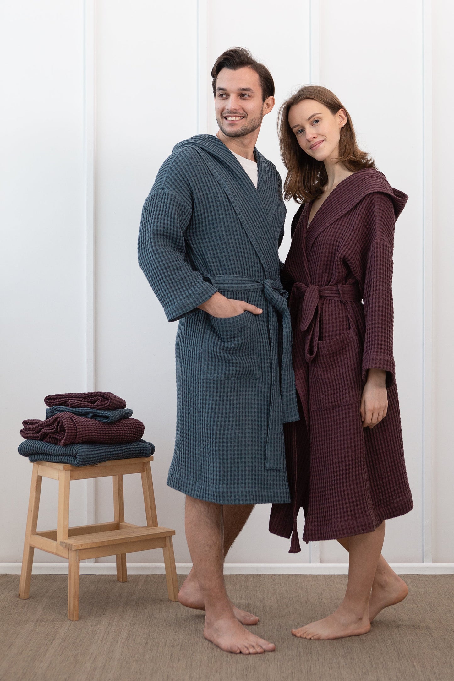 Plum Linen Waffle Robe With Hoodie for Ultimate Comfort