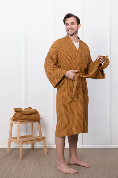 Grey Linen Waffle Robe for Ultimate Comfort and Style