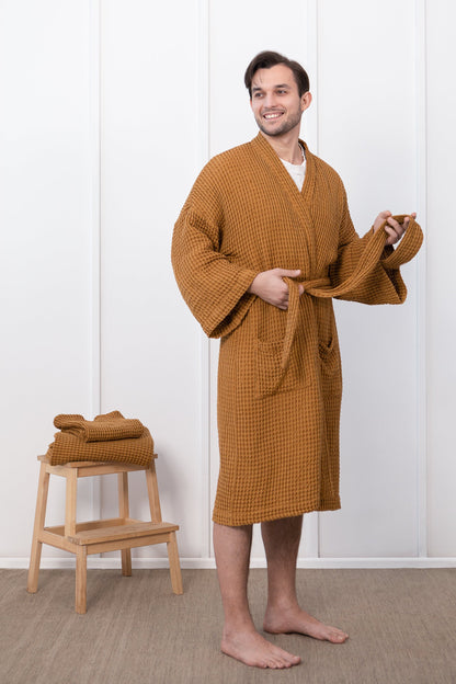 Amber Linen Waffle Robe for Luxurious Comfort and Style