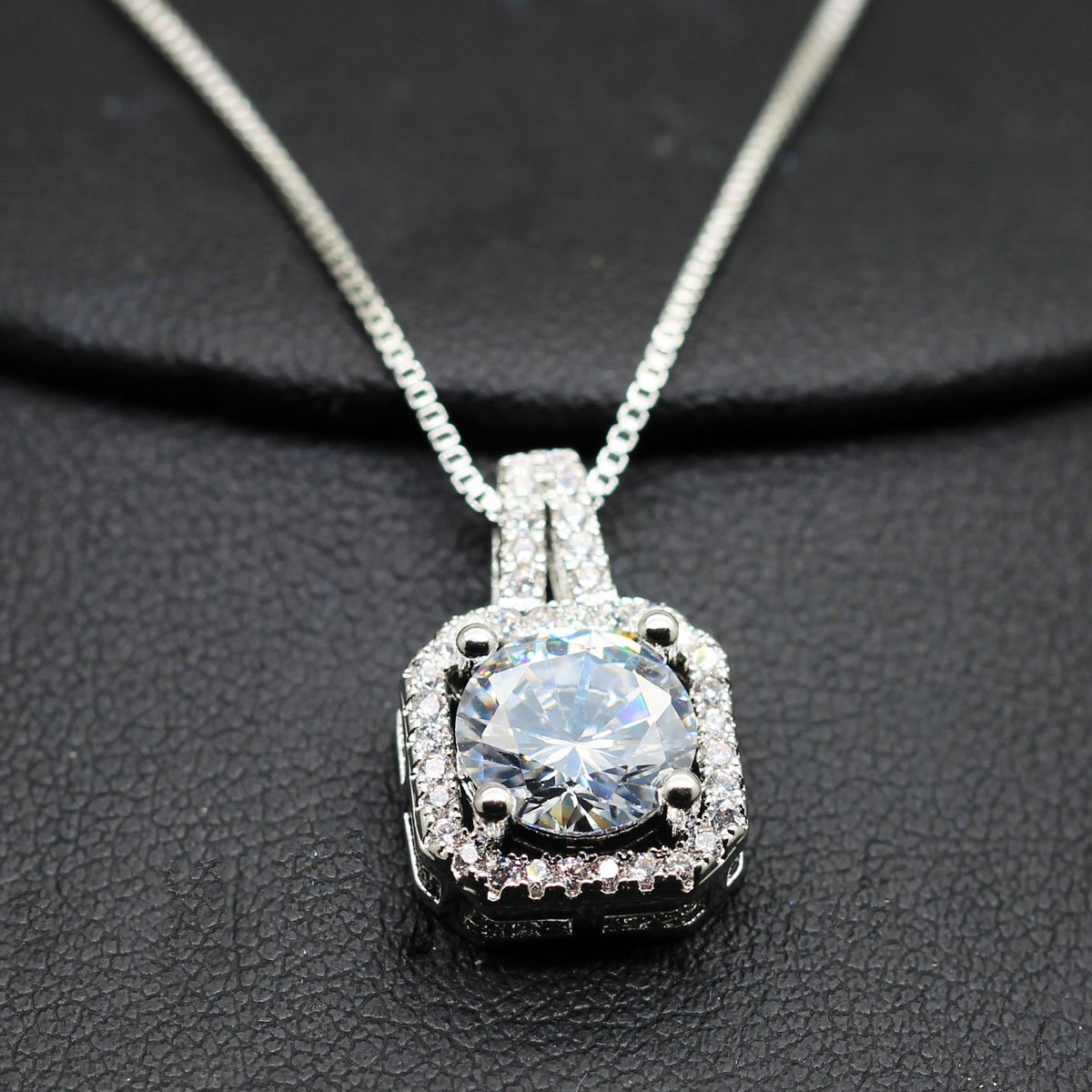 Two Carat Halo Cubic Zirconia Pendant Necklace in Gold