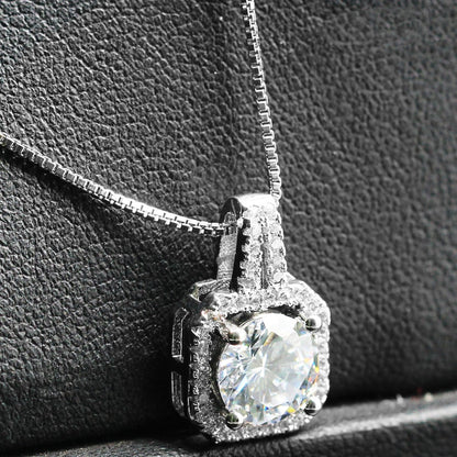 Two Carat Halo Cubic Zirconia Pendant Necklace in Gold