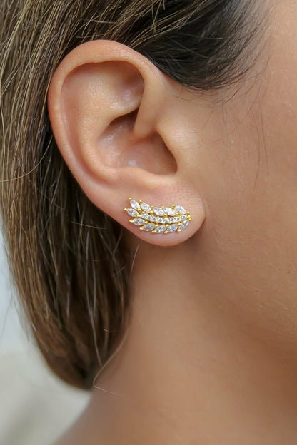 Cruise Wings Earrings with Zirconia Stones and Gold Plating