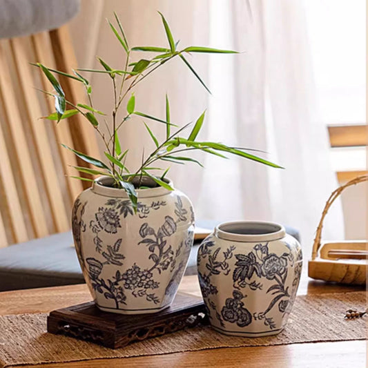 Blue and White Porcelain Floral Vase for Home Decor