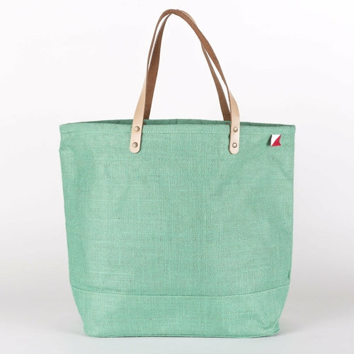 Big Jute Colored Tote Bags with Leather Handles and Monogram