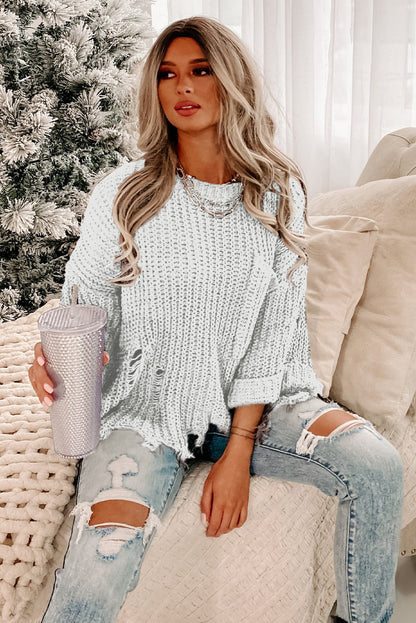 Alina Ripped Raw Hem Chunky Pullover Sweater for Style