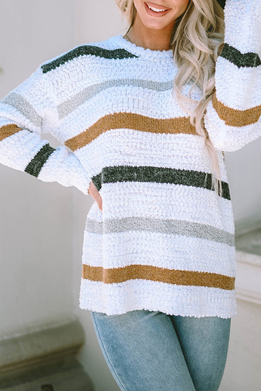 Cora Striped Popcorn Knit Sweater for Stylish Winter Wear