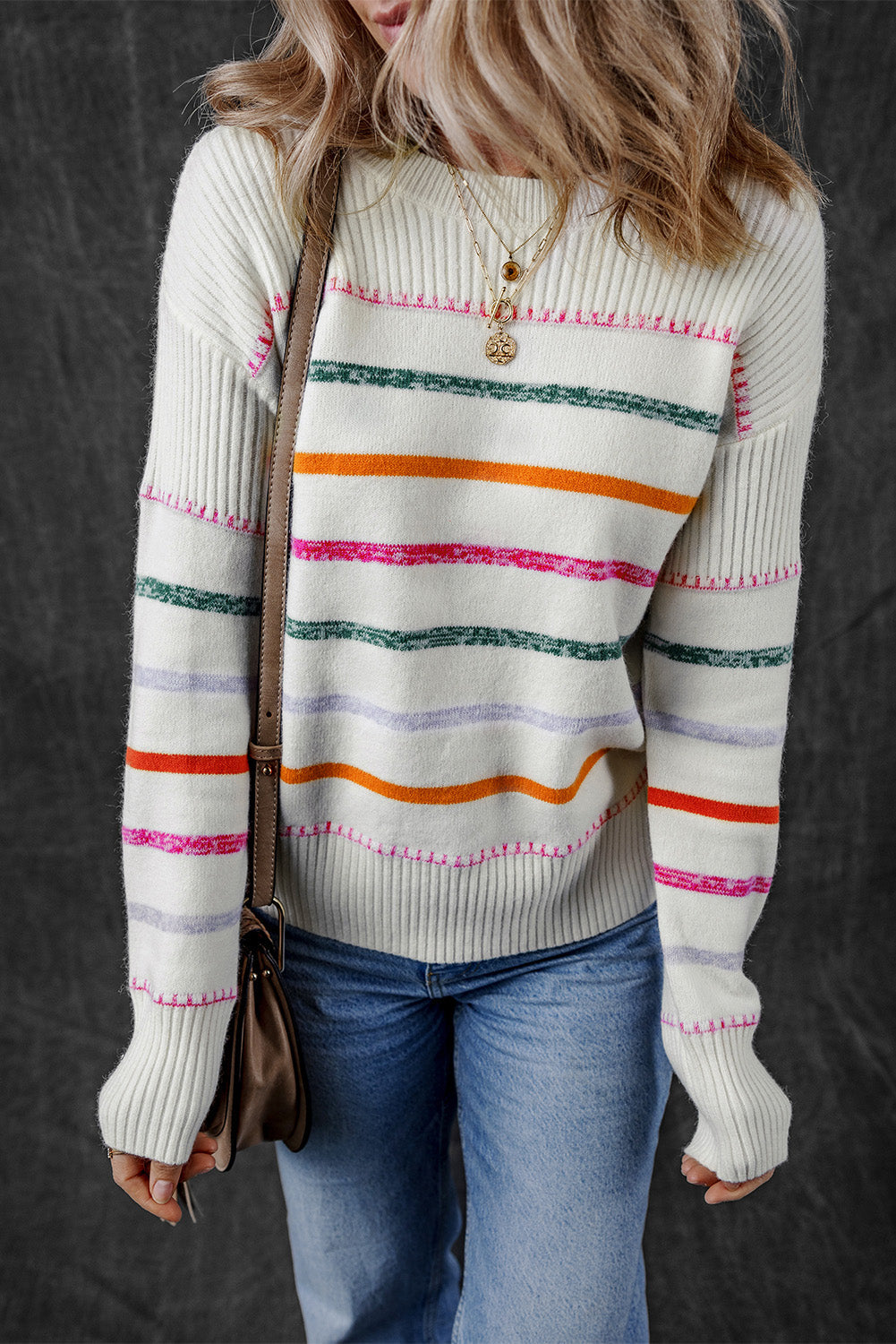 Sophia Striped Ribbed Trim Sweater for Chic Comfort