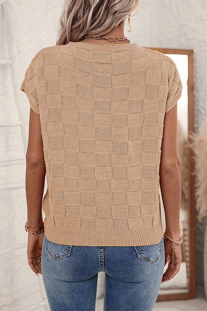 Andrea Lattice Textured Knit Short Sleeve Sweater for Everyday Style