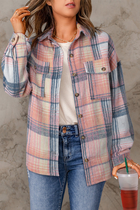 Addison Plaid Flap Pockets Shacket for Chic Layering