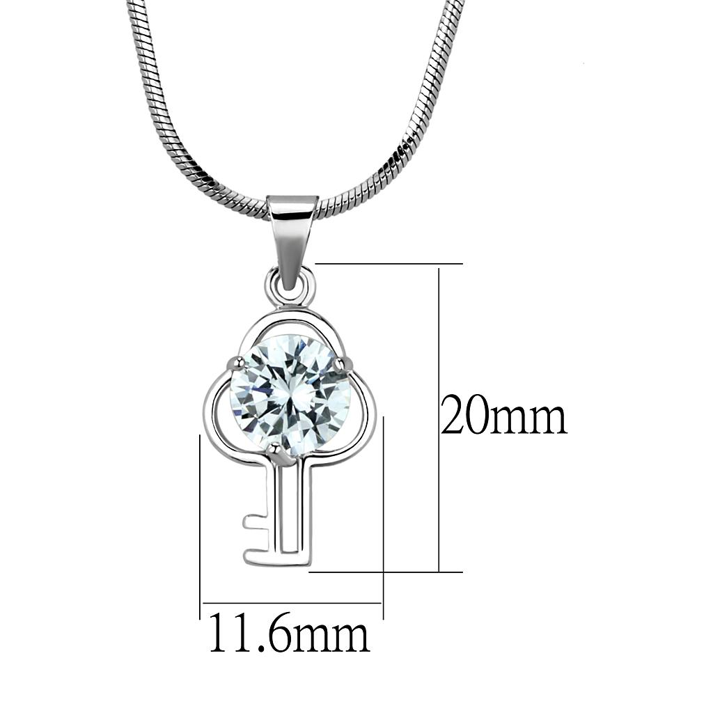 LO4161 Rhodium Brass Chain Pendant with AAA CZ in Clear