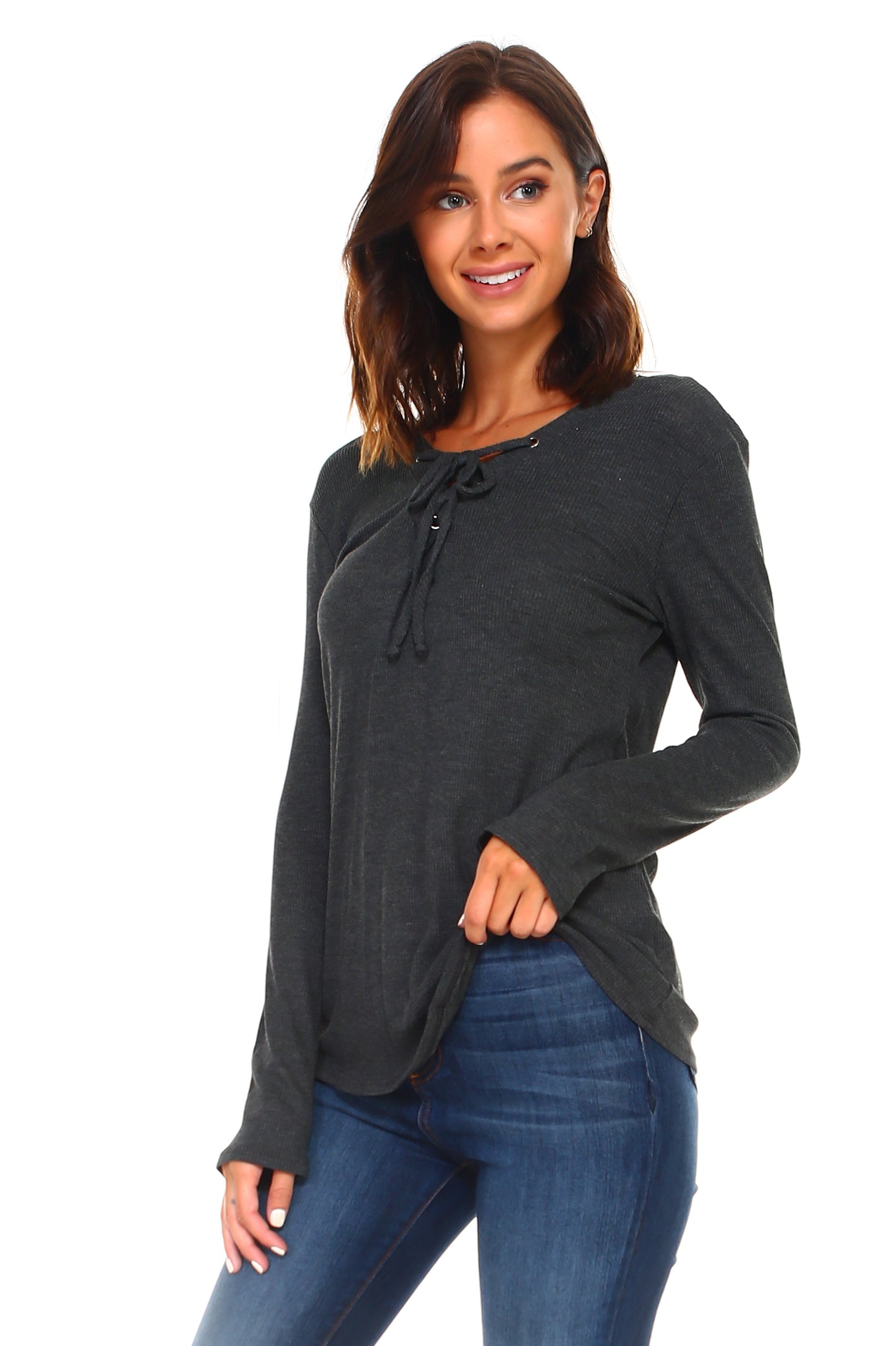 Women's Lace Up Long Sleeve Top for Effortless Style