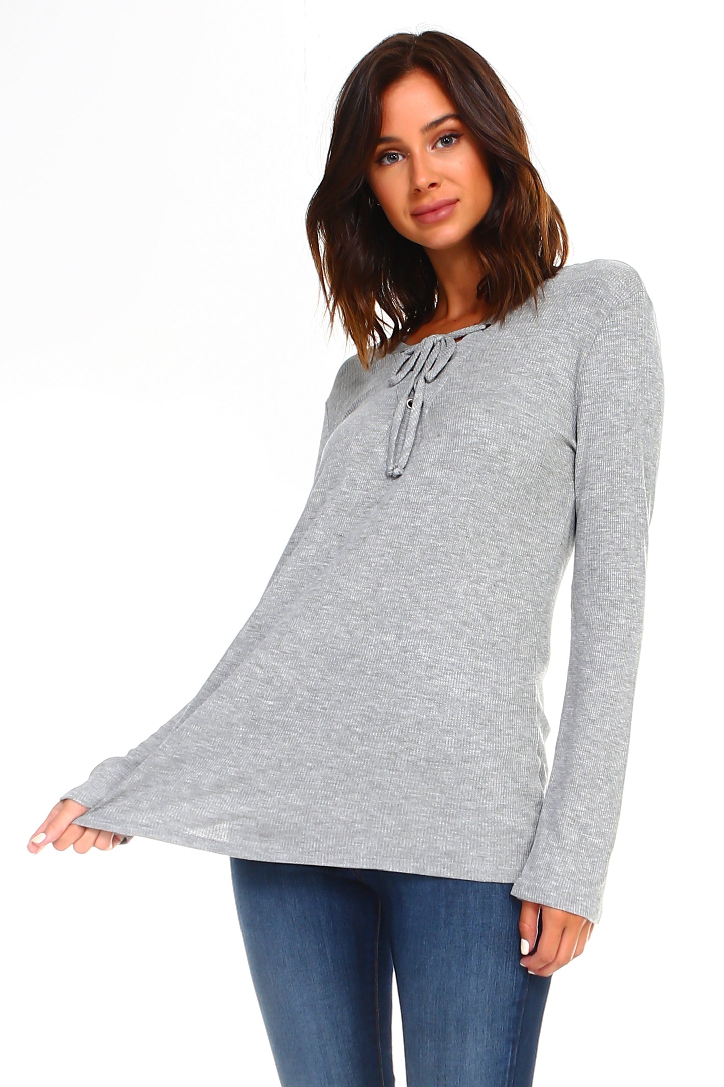 Women's Lace Up Long Sleeve Top for Effortless Style