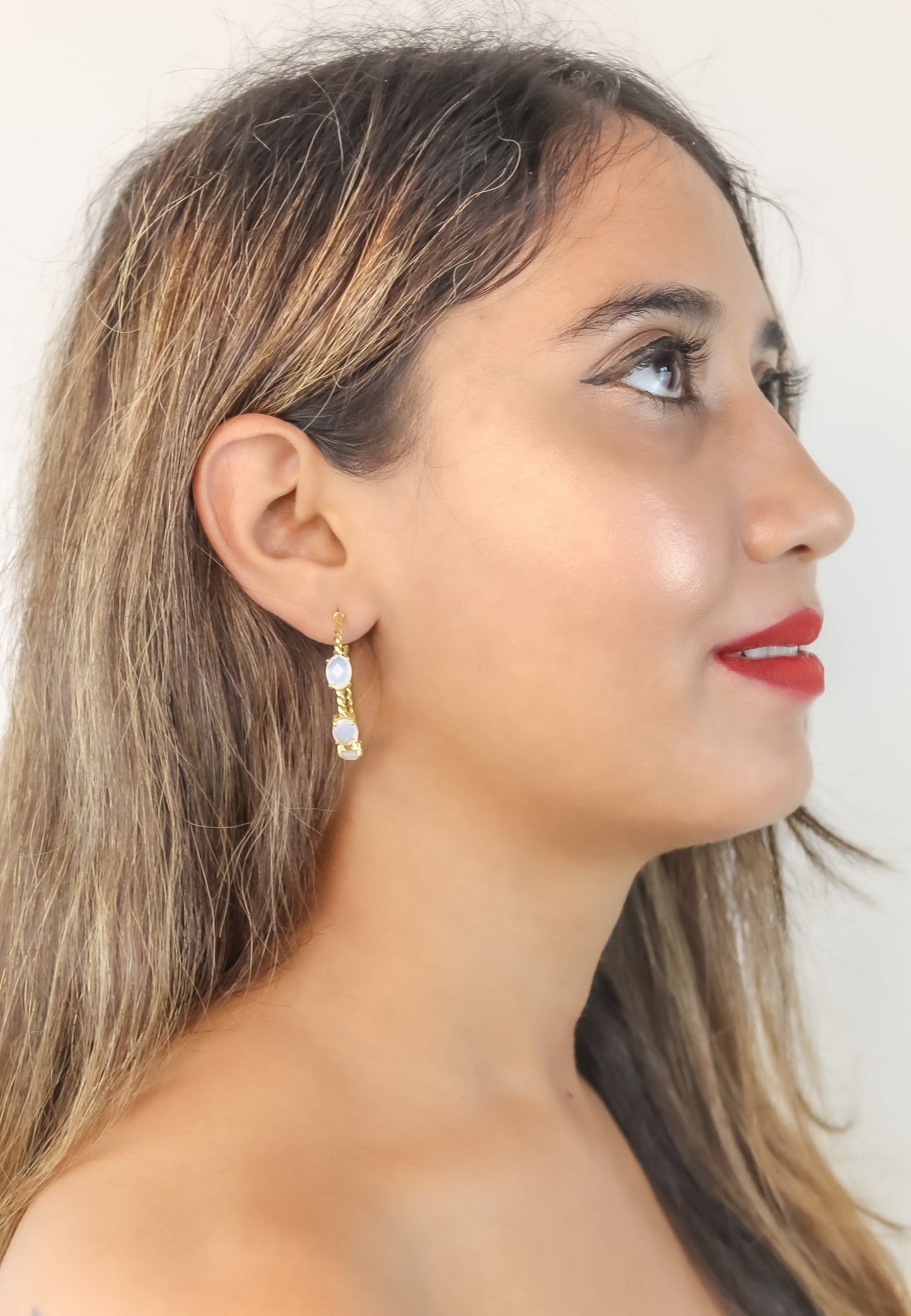 Elegant Doha Earrings with 18K Gold-Plating and Stones