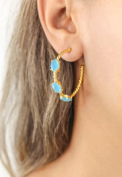 Elegant Doha Earrings with 18K Gold-Plating and Stones