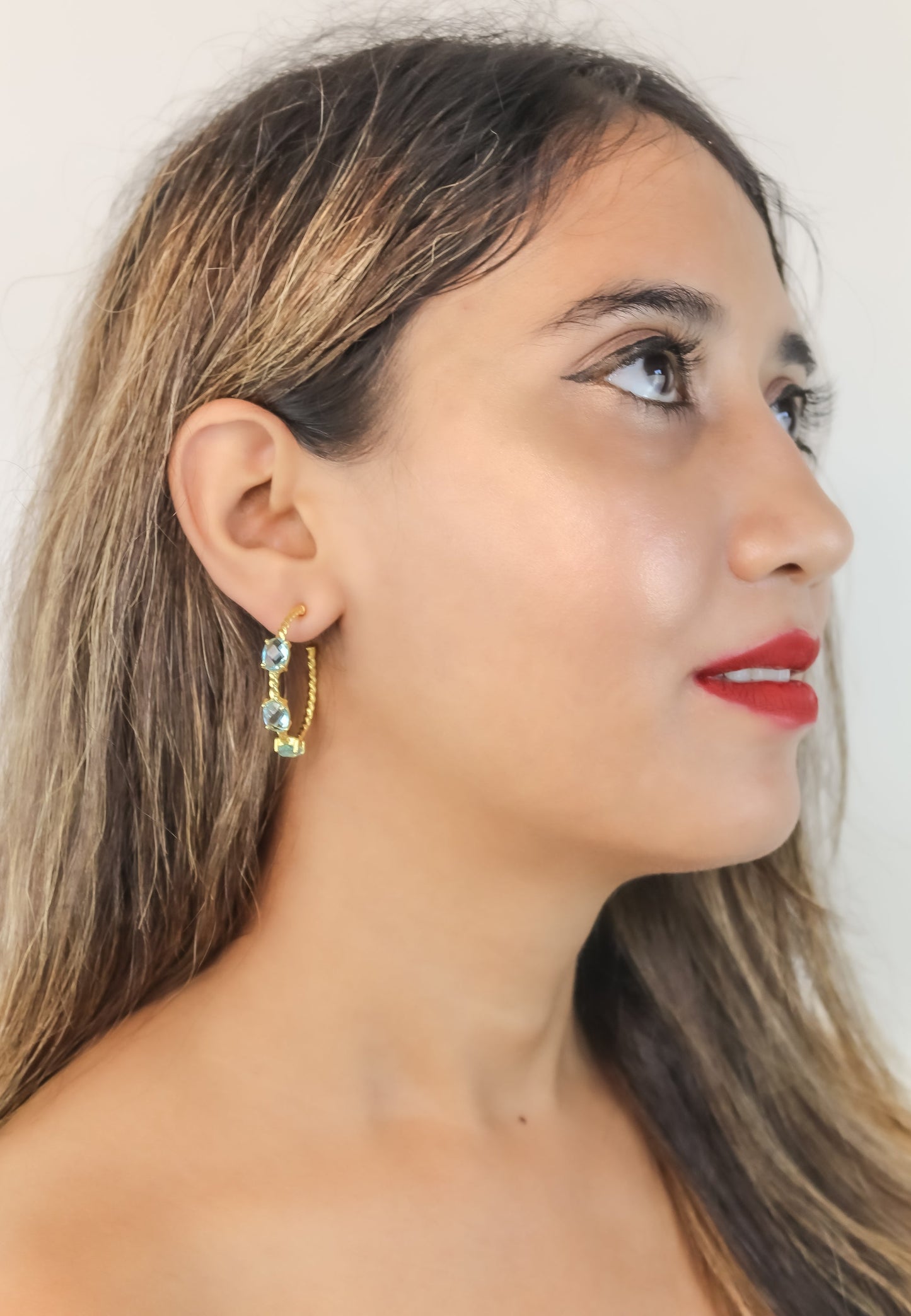 Elegant Doha Earrings with 18K Gold-Plating and Stones