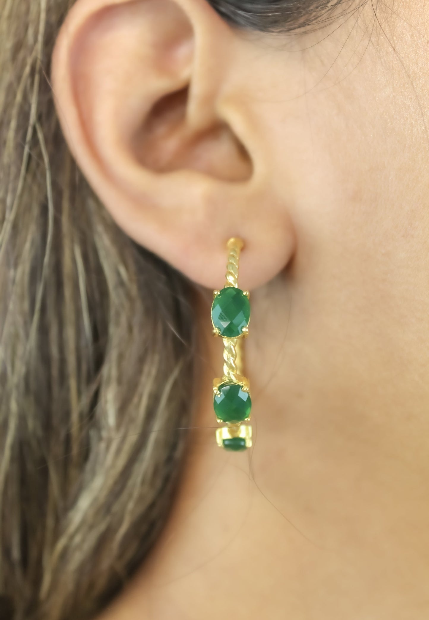 Elegant Doha Earrings with 18K Gold-Plating and Stones