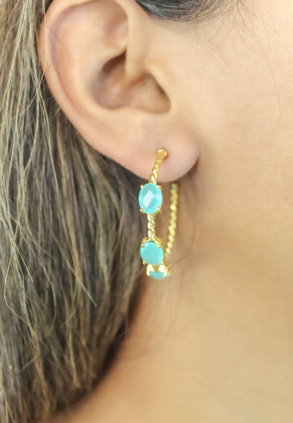 Elegant Doha Earrings with 18K Gold-Plating and Stones