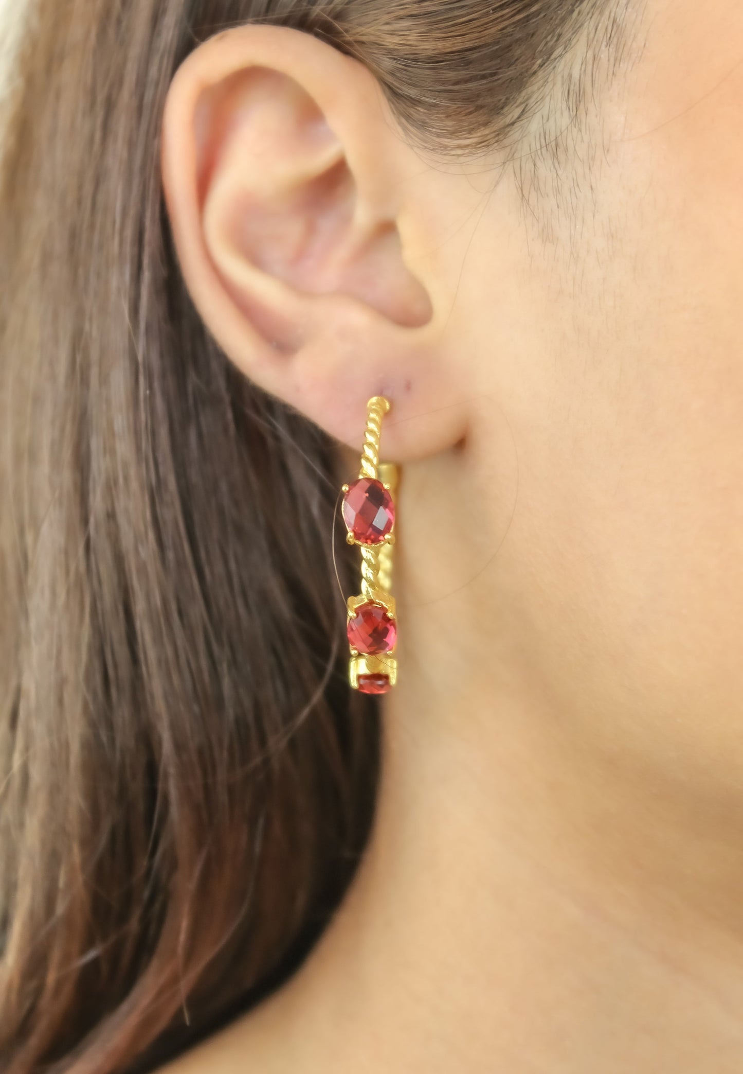 Elegant Doha Earrings with 18K Gold-Plating and Stones