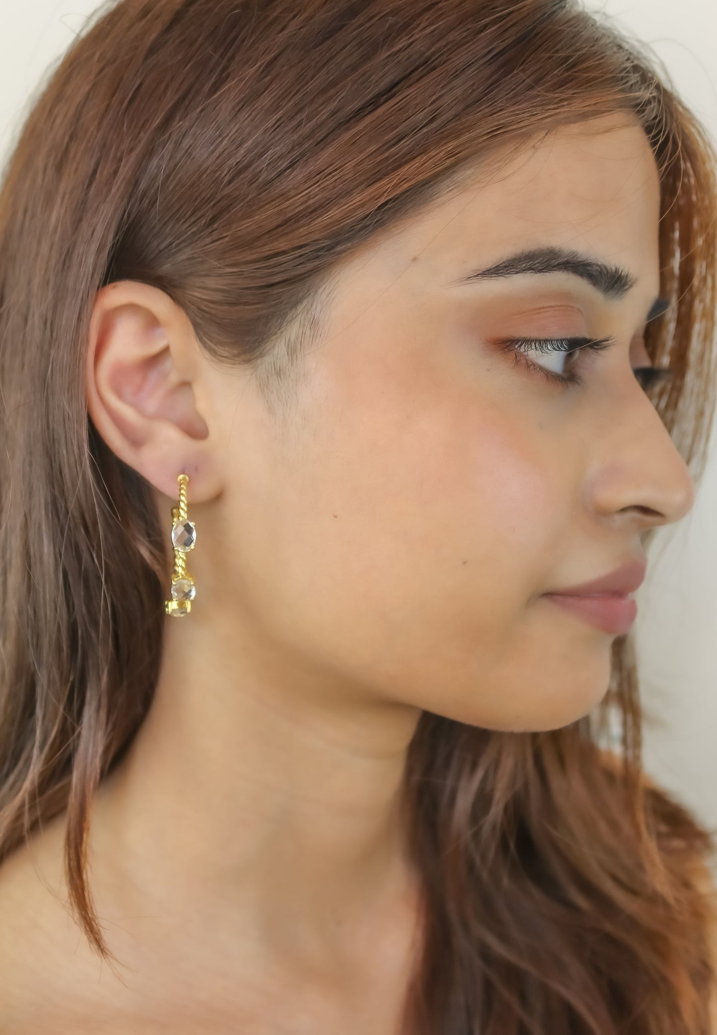 Elegant Doha Earrings with 18K Gold-Plating and Stones