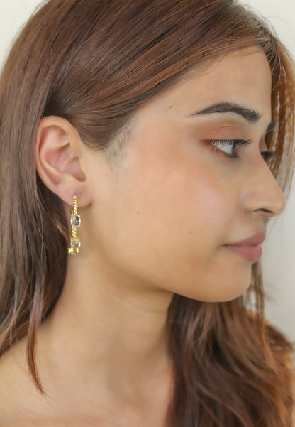 Elegant Doha Earrings with 18K Gold-Plating and Stones