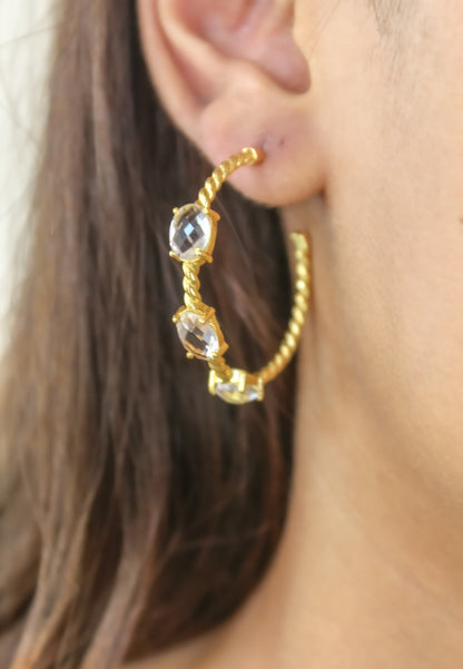 Elegant Doha Earrings with 18K Gold-Plating and Stones